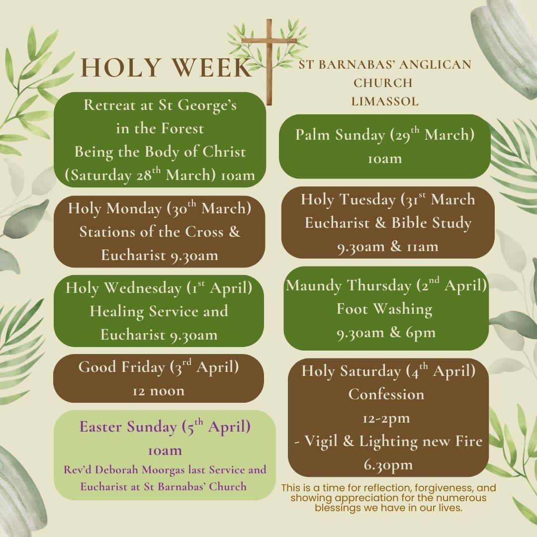 Holy Week Services – The Anglican Church of St Barnabas in Limassol, Cyprus
